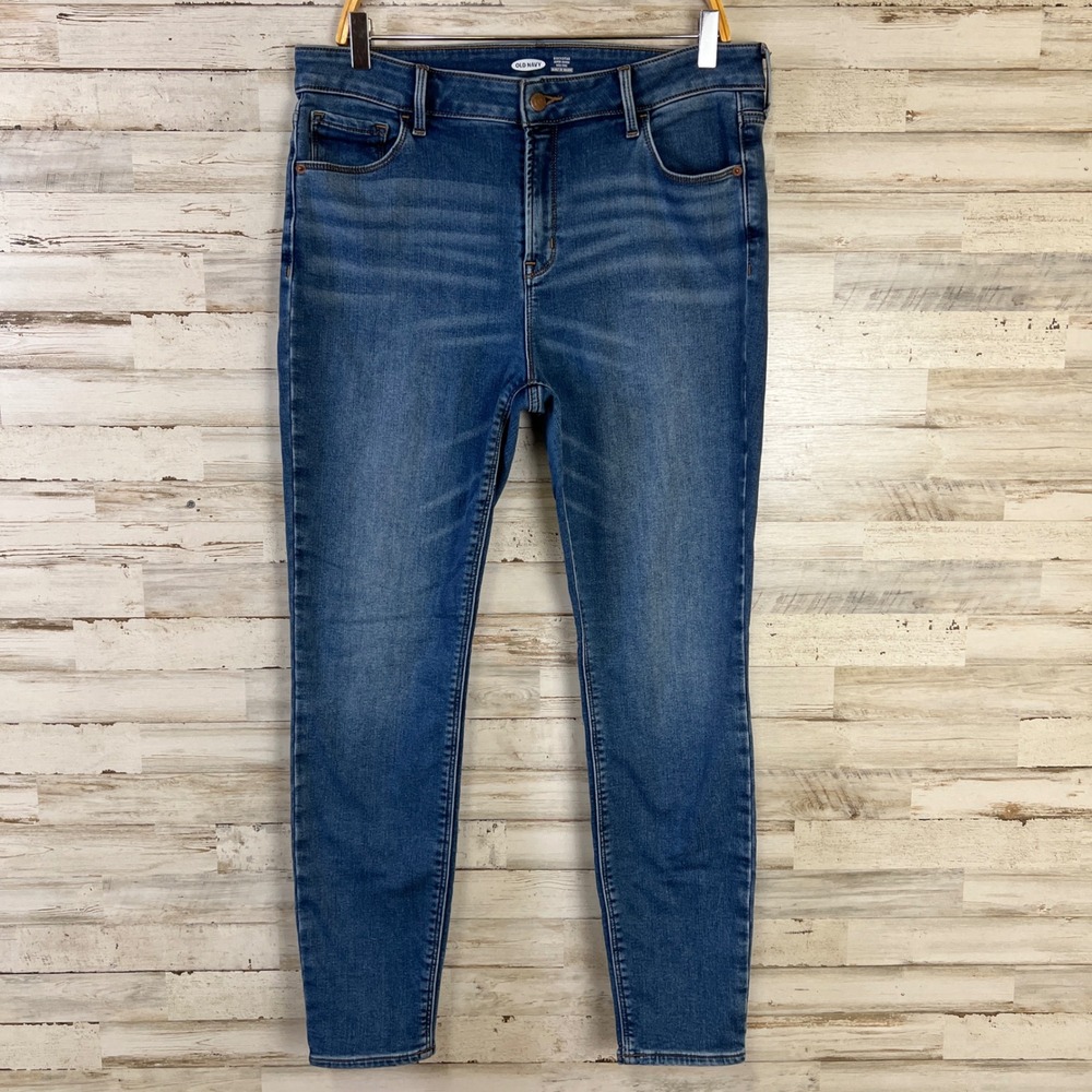 Old Navy Rockstar Jeans Women 14 Blue Denim Super Skinny High Rise Built-In Warm